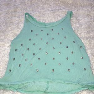 turquoise skull crop tank